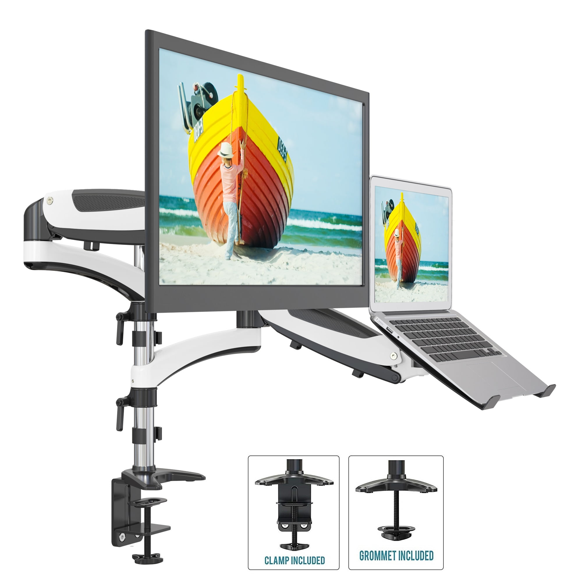 SHOPPINGALL Dual Gas Spring 2 in1 Monitor & Laptop OR Double Monitors ...