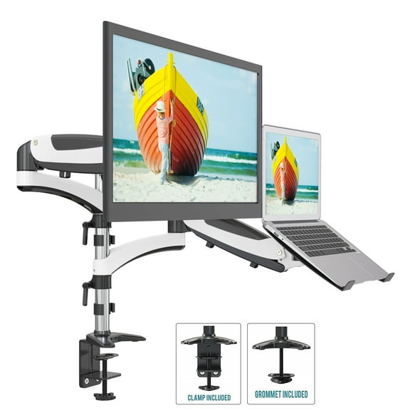 SHOPPINGALL Dual Gas Spring 2 in1 Monitor & Laptop OR Double Monitors Mount Stand for 15"-32" Monitors﻿ - SA-LH08 (White)