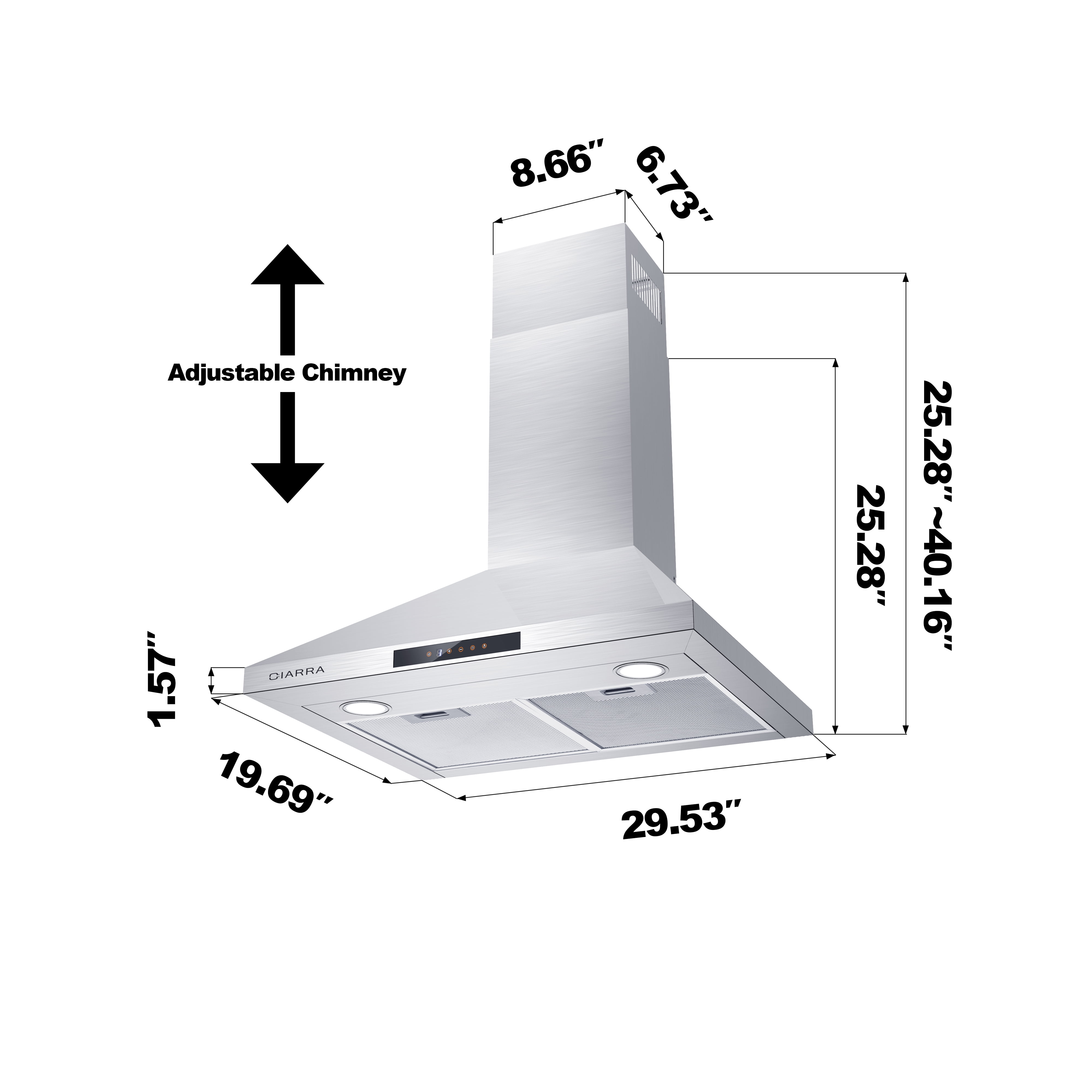 CIARRA Range Hood 30 inch Wall Mount Ductless Vent Hood with Carbon Filter Kit for Recirculating CAS20675-003