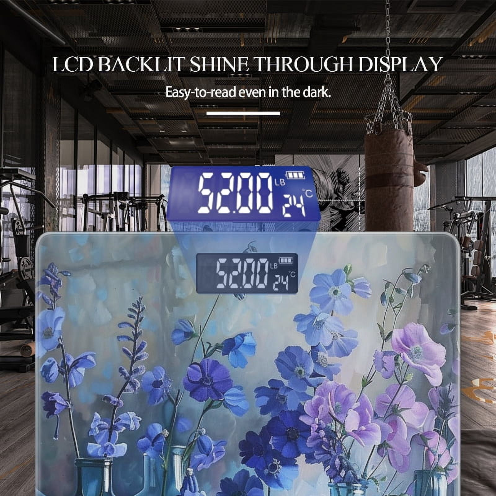 High Precision Body Weight Scale Smart Bathroom Scales with Large LCD Display(400lbs),Decorative for Bedroom-Blue Delphiniums And Violet Sweet Peas In Glass Vases