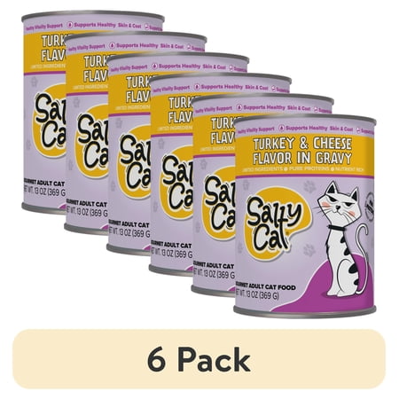 (6 pack) Salty Cat Turkey and Cheese Flavor in Gravy 13 oz