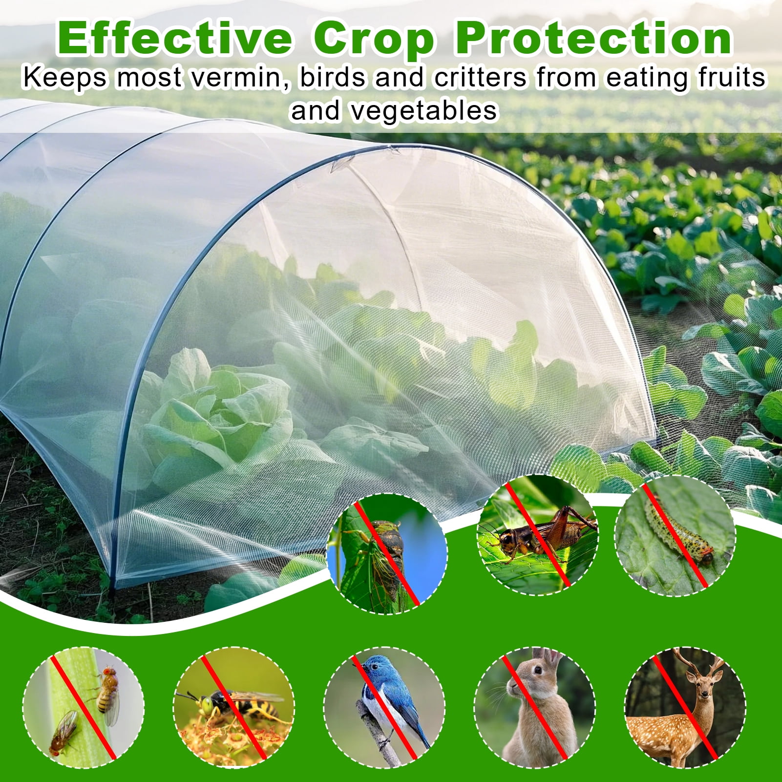 cyrico Garden Netting, 2 Pack 10 x 33 FT Ultra Fine Garden Mesh Netting Barrier Protection, Gardening Raised Bed Barrier