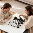 thumbnail image 5 of Portable Chess Set, Roll-up Travel Chessboard Game with Medieval Style Pieces, Folding International Chess Set for Adults Parties, Black & White Plastic Board, 5 of 9
