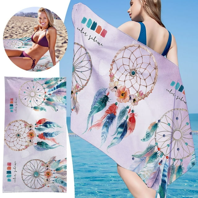 Microfiber Beach Towel Super Lightweight Colorful Bath Towel Sandproof Beach Blanket Multi-Purpose Towel For Travel Swimming Pool 30x60 Inch