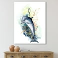 thumbnail image 2 of Designart ' Linear Coral Reef Plants and Dolphin Turtle Anchor ' Nautical & Coastal Canvas Wall Art Print, 2 of 4
