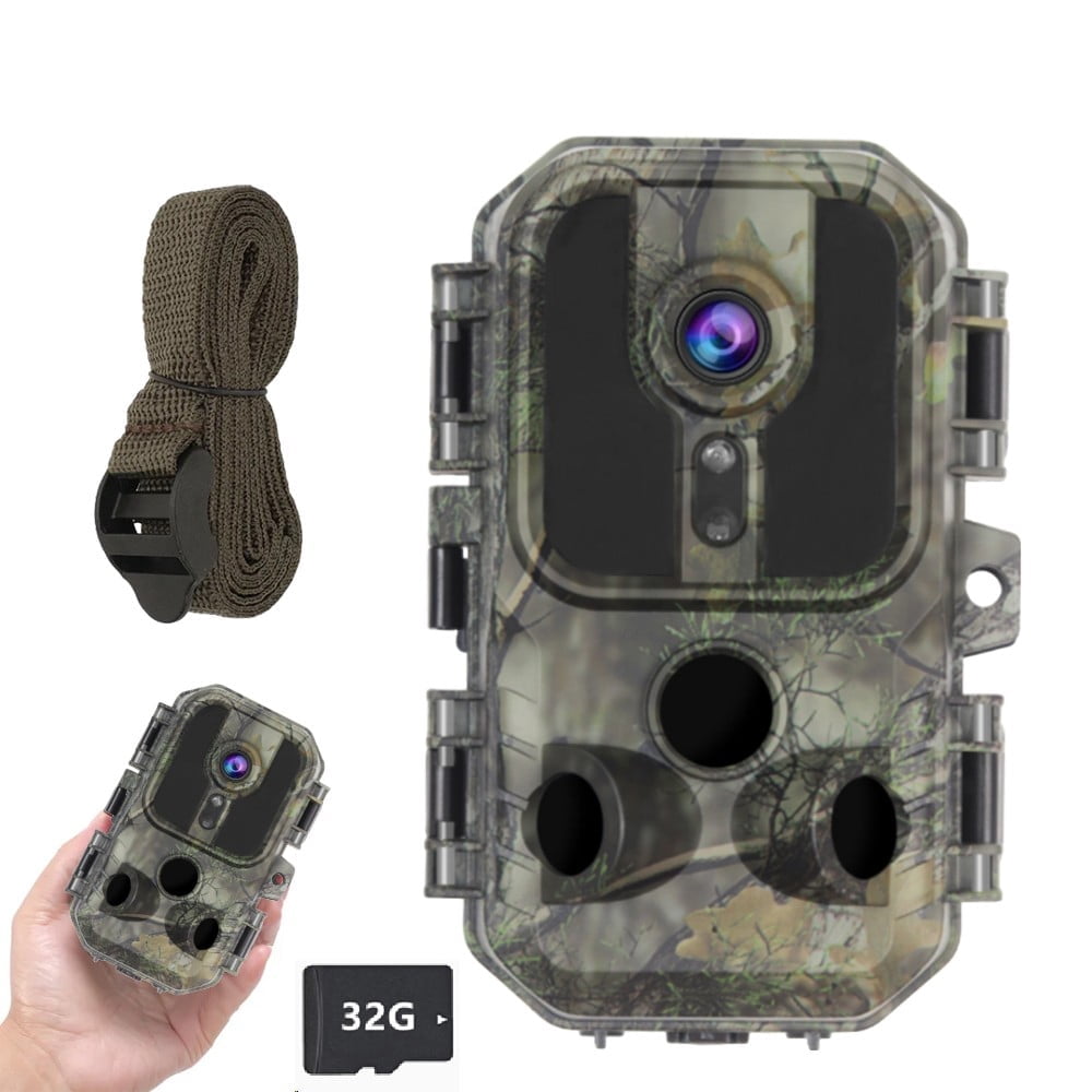 Trail Camera with 3 PIR Sensors 32G Memory Card 48MP Game Camera with Night Vision Motion Activated 130°Wide-Angle Waterproof Hunting Camera for Wildlife Monitoring
