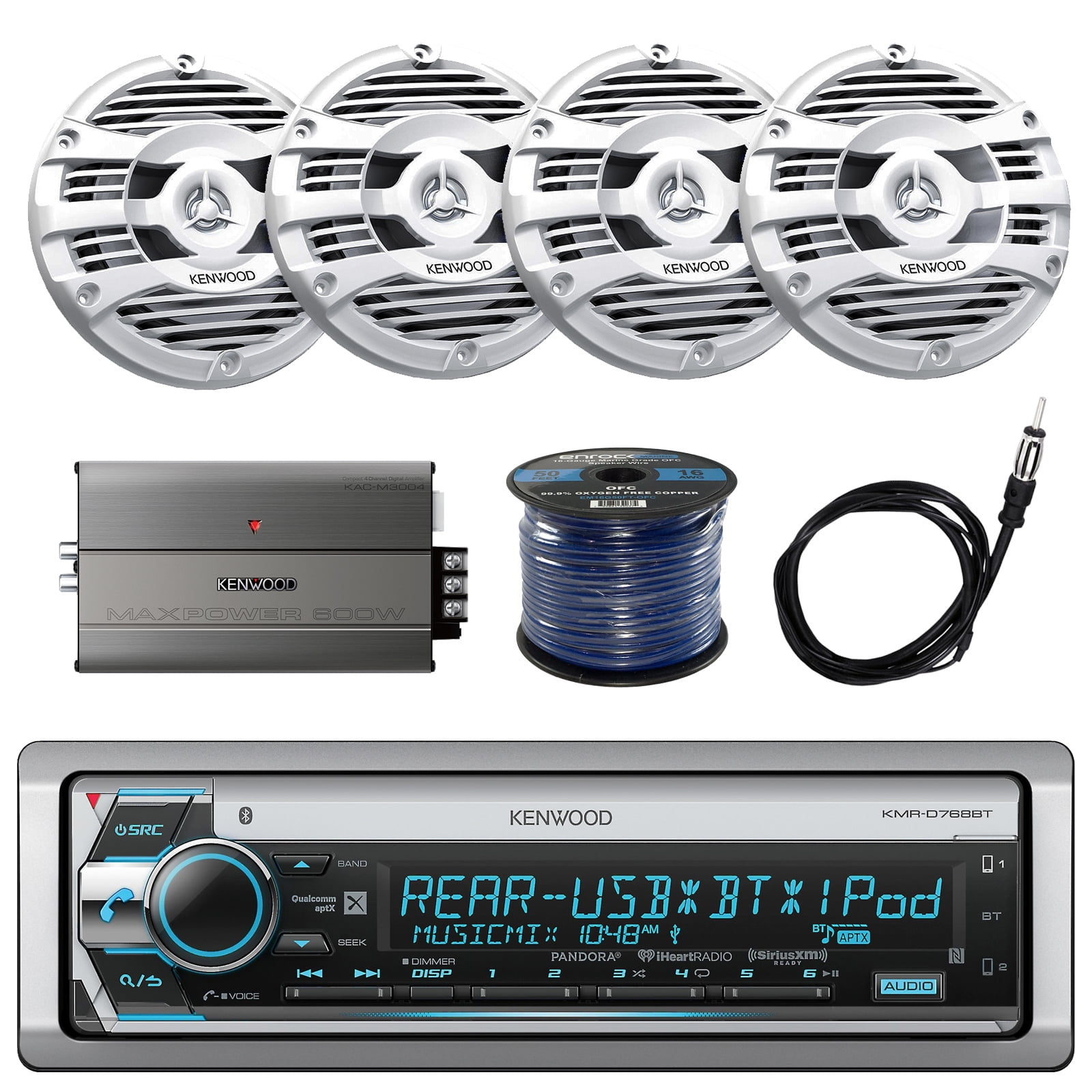 21' 29' Pontoon Boat Kenwood Marine CD Receiver w/ Bluetooth, 4x Kenwood 6.5" 2 Way Speaker