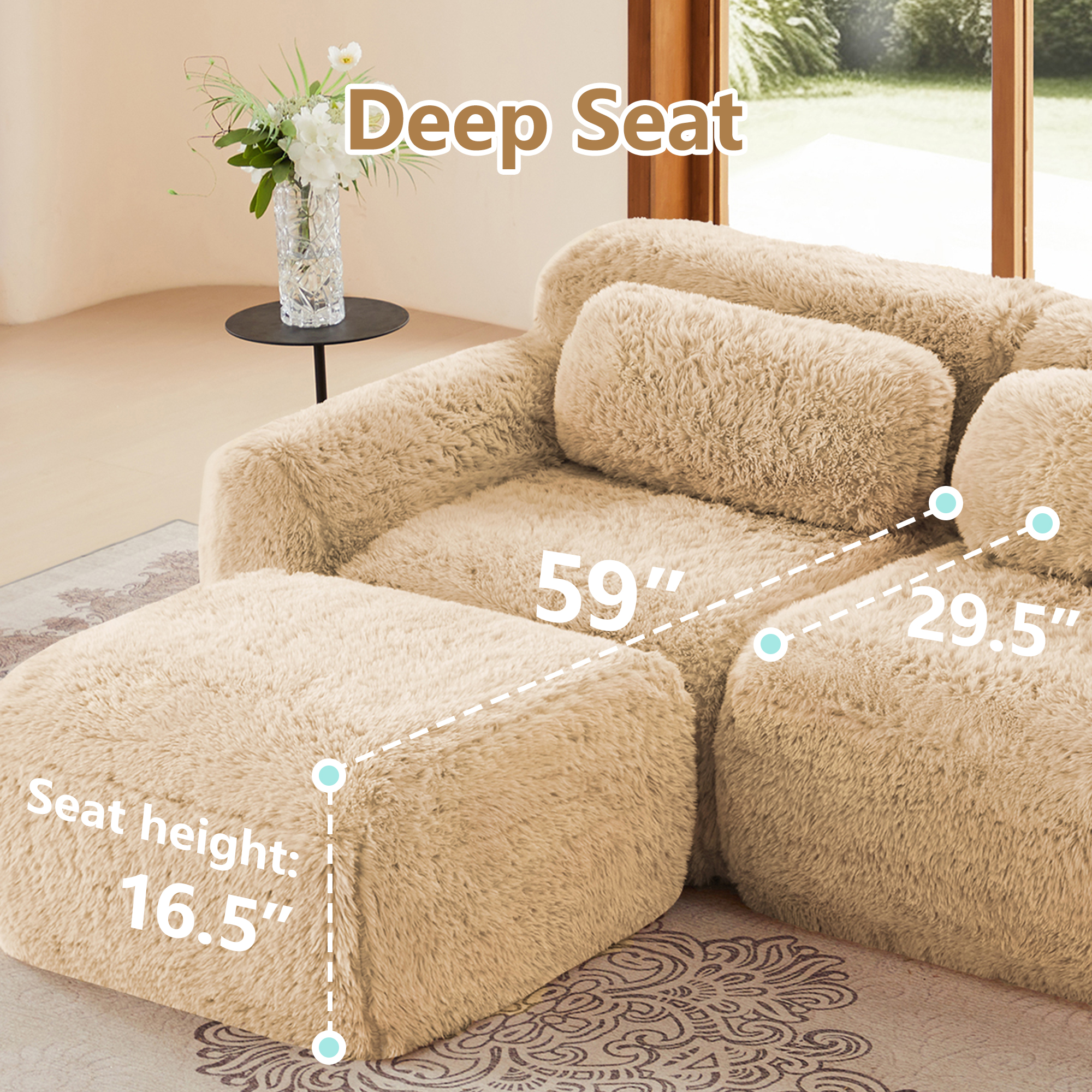Aukfa Plush Modular Sectional Sofa, 80" Boneless Loveseat for Living Room, 29.5" Deep Seat, Camel