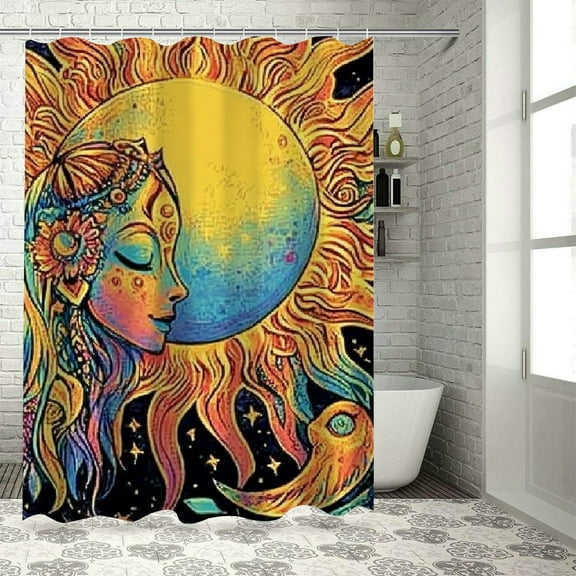 Autua Sun Moon Psychedelic Bathroom Shower Curtain Set with Hooks 36"x72