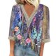thumbnail image 1 of camisa de mujer blusa camisas sueltas casuales manga 3/4 adornos de encaje estampado cuello en v tops estampados camisetas camiseta púrpura / l, 1 of 3