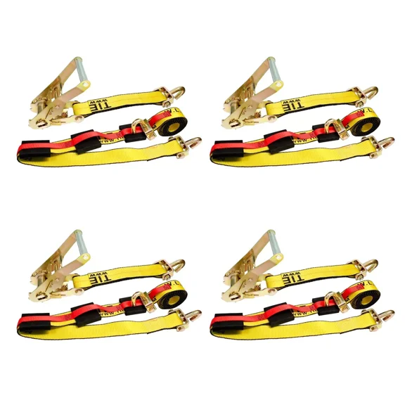 4 Pack 2" x 10' Swivel J Hook Over Tire Wheel Ratchet Tie Down for Car Hauler