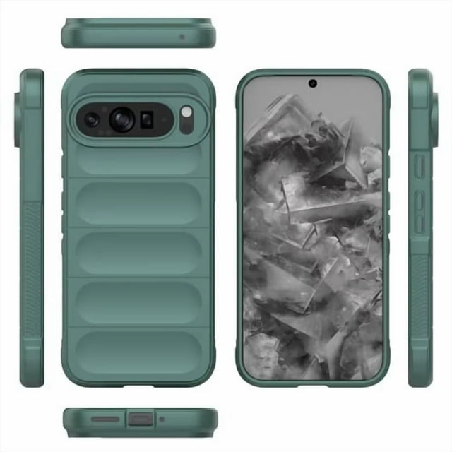 Étui de Téléphone en Silicone Liquide Mat Couleur pour Google Pixel 9, Armure Effet Peau, Antichoc, Protection, Étui Souple - Vert