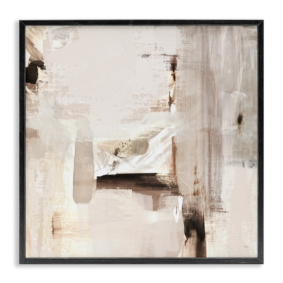 Stupell Industries Neutral Tone Abstraction Abstract Painting Black Framed Art Print Wall Art, 12 x 12