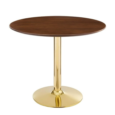 Modway Verne 35  Round Modern Wood & Metal Dining Table in Walnut/Gold