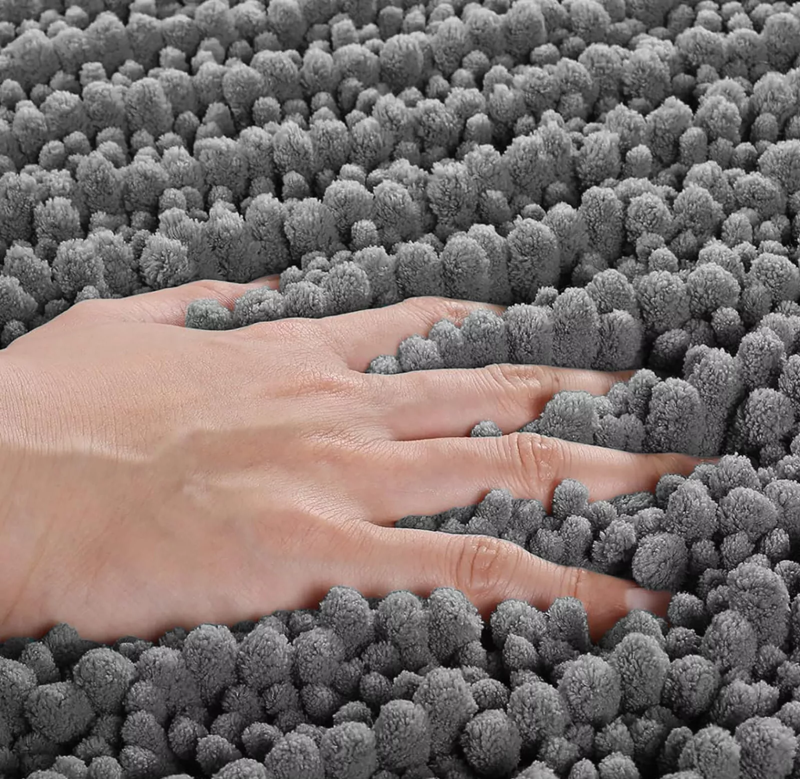 2 Piece Set Grey Soft Cozy Plush Chenille Bath Mat Bathroom Rug