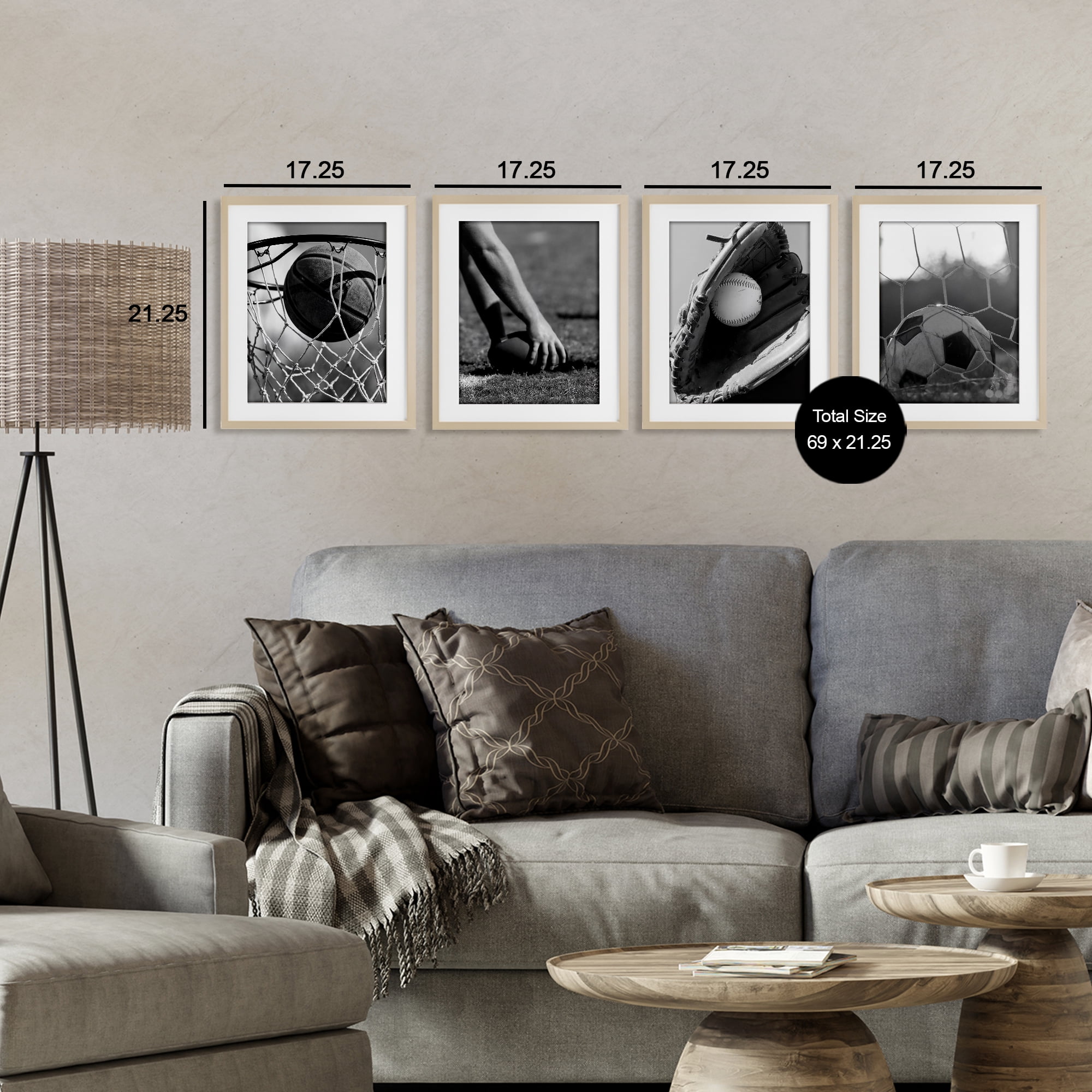 Stupell Industries Athletic Sports In Action 4 Piece Birch Framed Print Under Glass Set, design by Marcus Prime