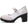 thumbnail image 3 of DADAWEN Chunky Mid-Heel Platform Mary Jane Pumps for Women Square Toe Oxfords Dress Shoes Pink/White 6.5 US, 3 of 6