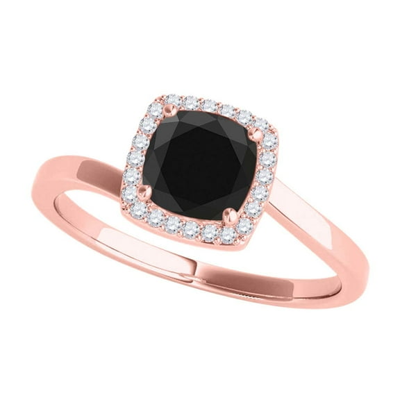 Mauli Jewels Engagement Rings for Women 2.65 Carat Cushion Shape Black Diamond Halo Engagement ring 4 Prong 18K Solid Rose Gold Genuine Diamond