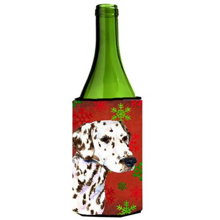 

Dalmatian Red And Green Snowflakes Holiday Christmas Wine bottle sleeve Hugger - 24 oz.