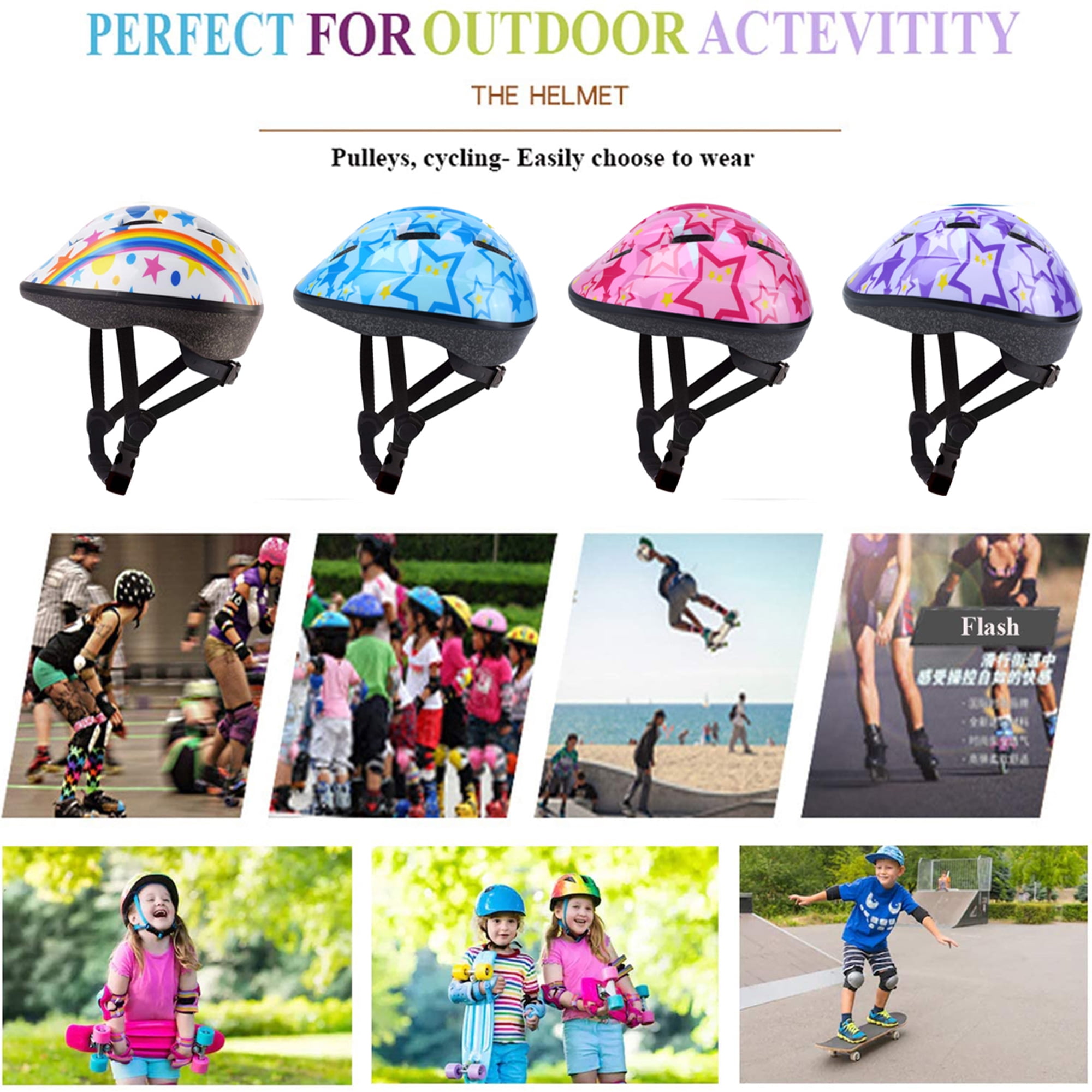 QIYAA Kids Bicycle Helmet Protective Gear Set Children Boys Mtb Bike Helmet Girl Cycling Knee Elbow Wrist Pads for 4~110 Years