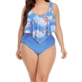 thumbnail image 1 of WREESH Women'S Digital Printed Ruffled Plus Size Bikini Split High Waist Swimsuit, 1 of 1
