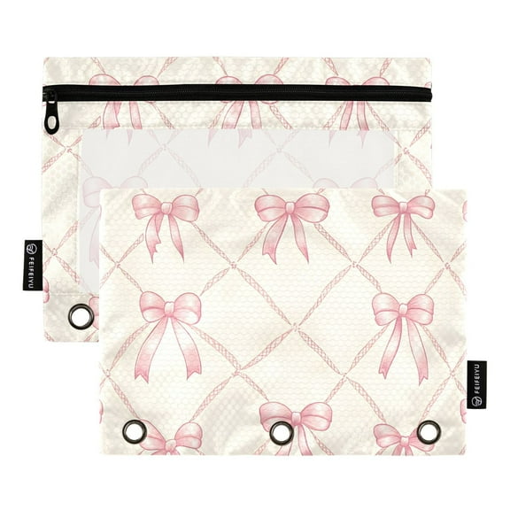 ALAZA 2 Pack Pencil Pouch Bows Checkered Pencil Case for 3 Ring Binder Clear Window Pencil Bag Organizers