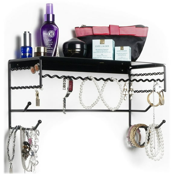 Mango Steam 17" Wall Mounted Jewelry Shelf for Earrings & Necklaces (Black, Metal)