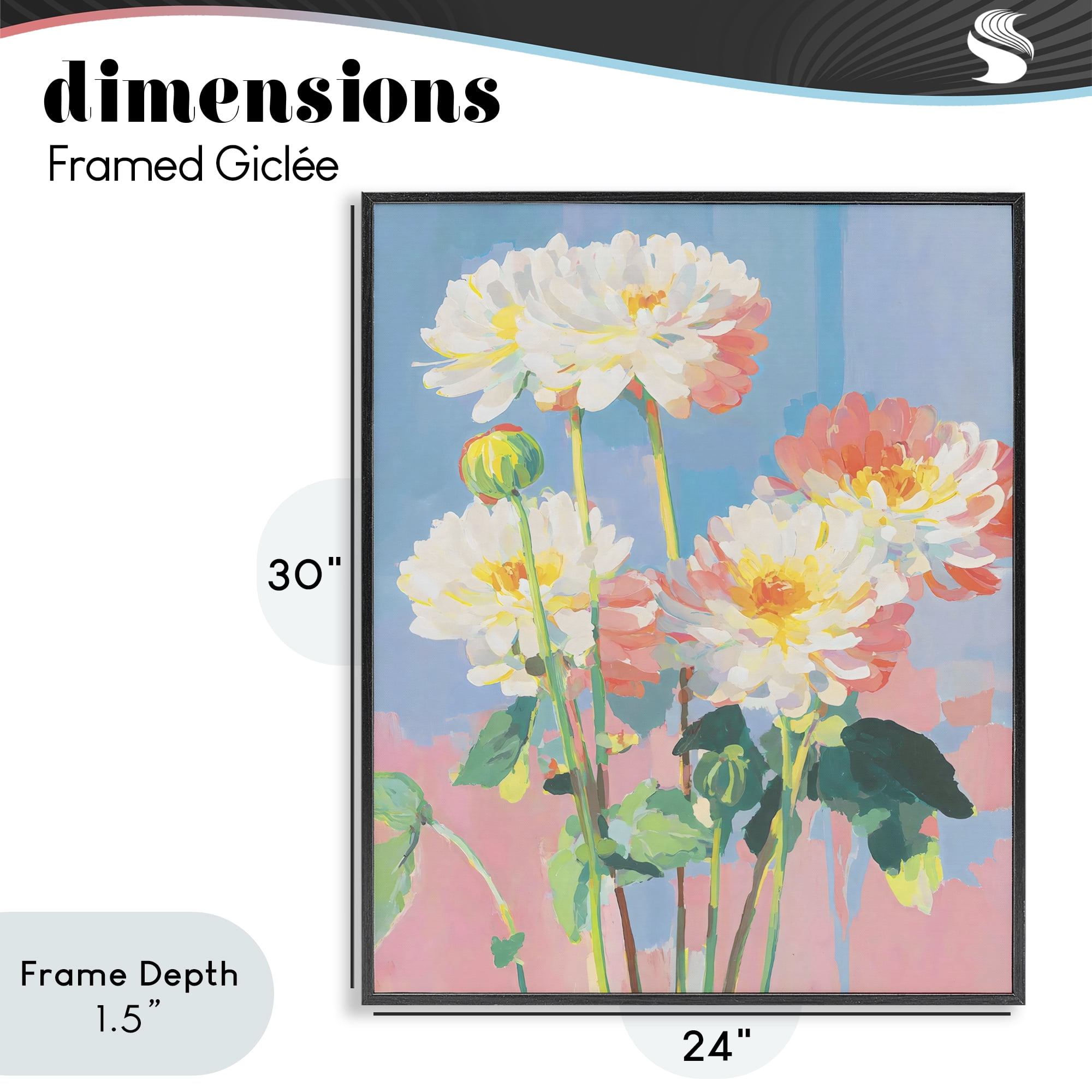 Stupell Industries Colorful Chrysanthemum Impressions Black Framed Giclee Art, design by Sisi and Seb