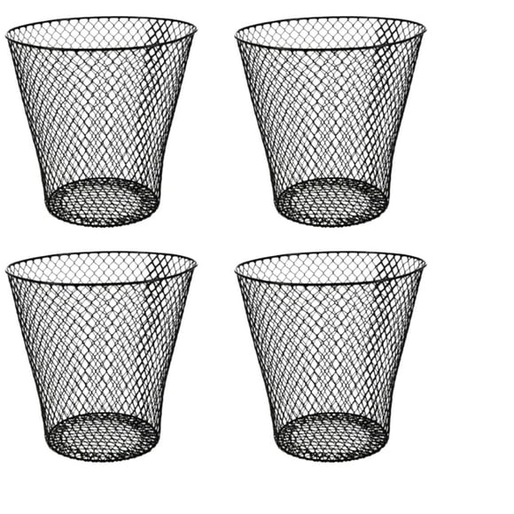 SOL MAR Black Wired Mesh Waste Basket 4 Pack 10.75 in Tall (2.72 Gallons = 10.89 Quarts = 10.3 Liters of Volume) Office Classroom Crafts Bathroom Garden Plant Cover Bonus Item Hegatene
