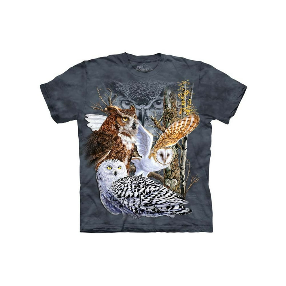 The Mountain - Grey 100% Cotton Find 11 Owls Realistic Graphic T-Shirt ...