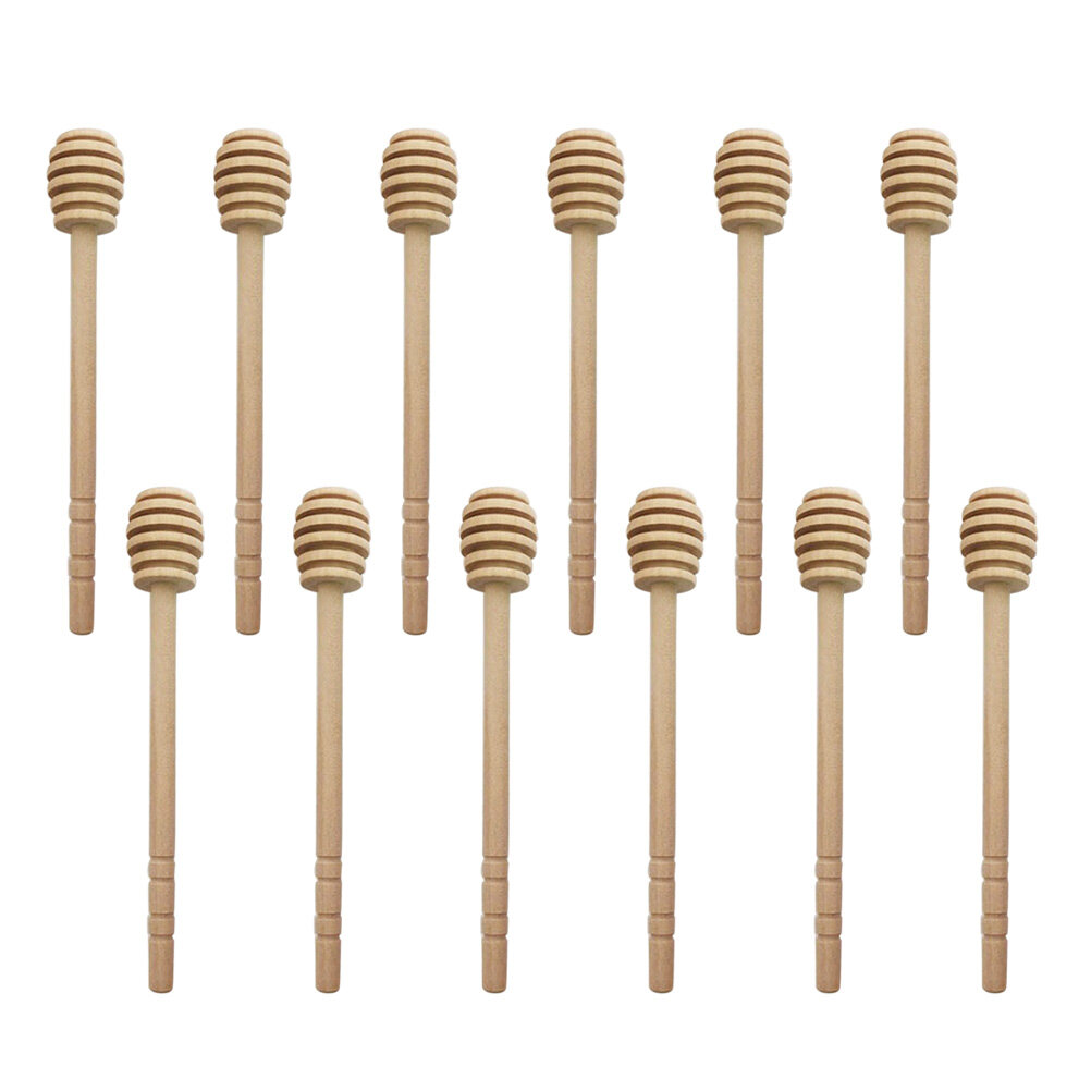 12pcs Wooden Honey Dipper Sticks Jam Dippers Syrup Stirrer for Honey