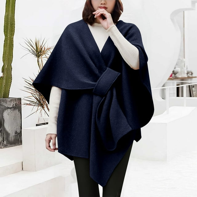 Womens Large Front Poncho Sweater Wrap Topper Knitted Elegant Shawls Cape for Fall Winter