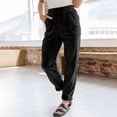 thumbnail image 2 of LEKODE Straight Leg Corduroy Pants Women Comfy Drawstring Elastic Waist Pants with Pockets Casual Joggers Black L, 2 of 6