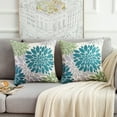 thumbnail image 3 of Decorative Throw Pillow Covers 18x18 Linen Dahlia Flower Cushion Covers for Sofa Farmhouse Living Room Bedroom ,Green Teal Grey, 2 Pack, 3 of 6