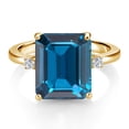 thumbnail image 3 of Gem Stone King 18K Yellow Gold Plated Silver 12X10MM London Blue Topaz and 2MM White Lab Grown Diamond 3 Stone Engagement Ring for Women | 7.58 Cttw | Gemstone November Birthstone | Size 6, 3 of 6