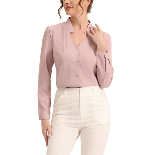 INSPIRE CHIC Chemise Élégante à Manches Longues Col en V pour Femmes P Gris Rose