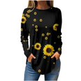 thumbnail image 1 of lcziwo Blouse à Manches Longues pour Femmes Col Rond Formel Imprimé Tournesol Chandails en Molleton Basiques Décontractés Cache-Ventre Pull Tunique Offres Éclair Noir, 1 of 4