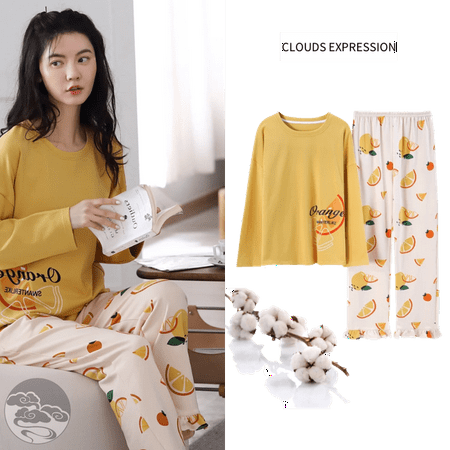 

QWZNDZGR Spring Autumn New 100%Cotton Elegant Women s Pajama Sets Pyjamas Cartoon Print Sleepwear Long Pijama Mujer Nightsuit Home Lounge