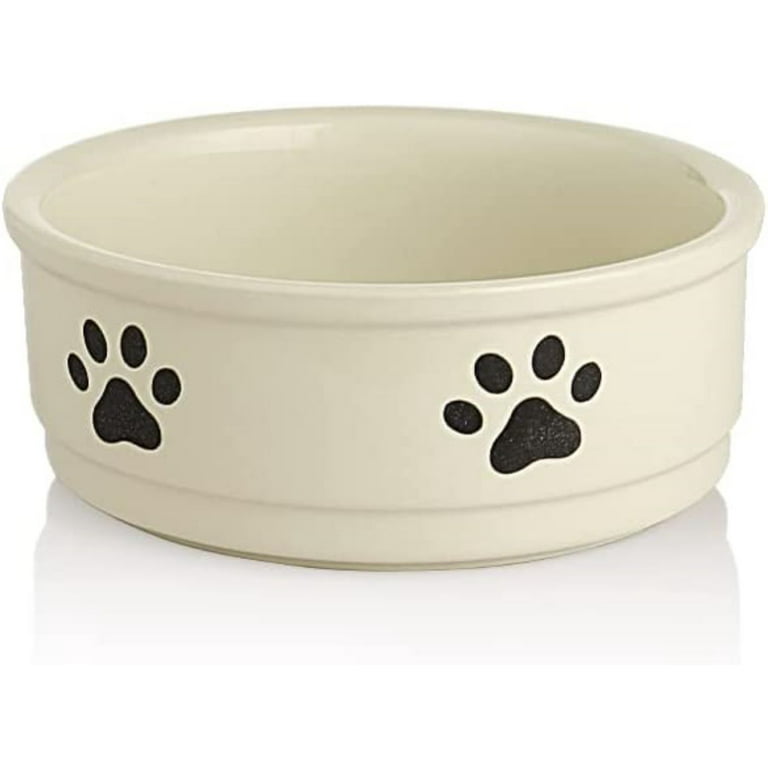 SWEEJAR Ceramic Dog Bowls with Paw Pattern, Dog Food Dish for Small Dogs,  Porcelain Pet Bowl for Water,15 oz Beige
