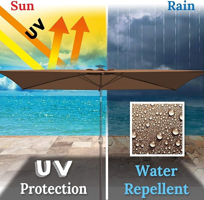 SOLAXO 6-Rib 10'x6.5' Solar Patio Umbrella Replacement Canopy cover for Outdoor