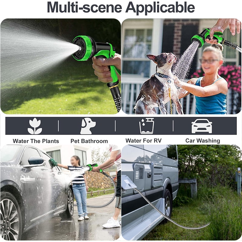 Garden Hose 50ft, Heavy Duty Stainless Steel Water Hose with 10 Functional Nozzles, No Kink, Lightweight and Flexible, Easy to Use and Store, Strong and Sturdy, Suitable for Yard and Lawn