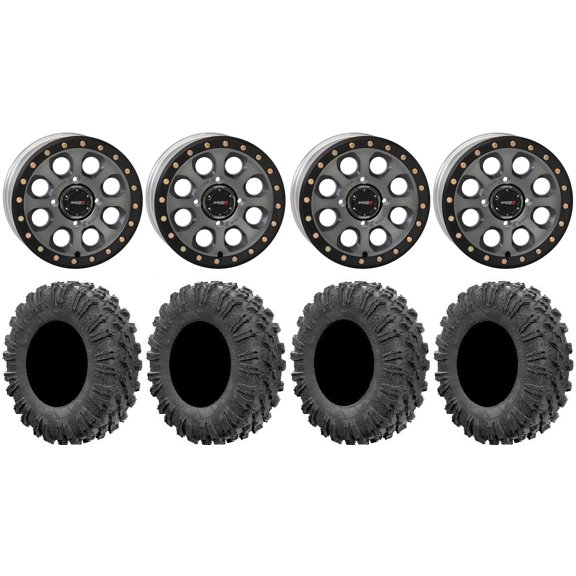 System 3 SB-7 14" Wheels Ti (4 3) 30" MotoRavage Tires Kawasaki Teryx Mule