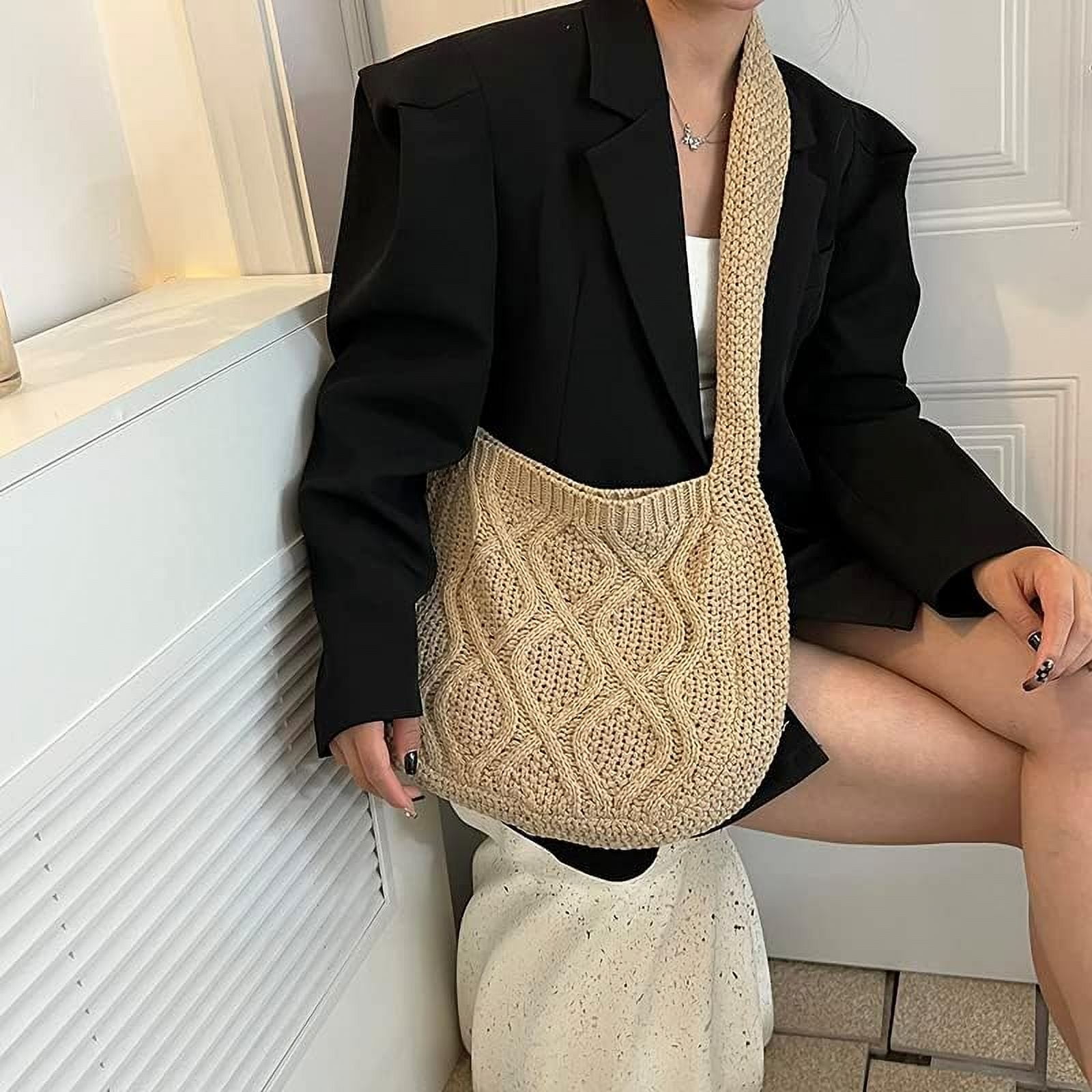 Women's Crochet Tote Bag Knitted Aesthetic Shopping Bag Cute Purses Crocheted Hobo Bag