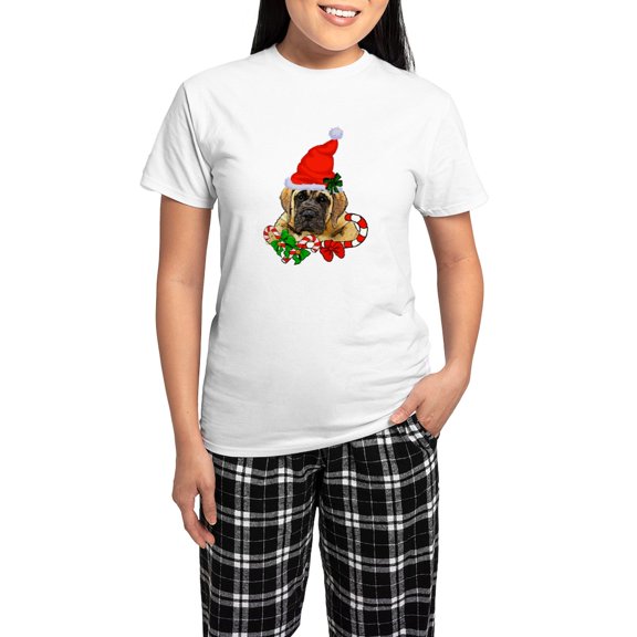 CafePress - English Mastiff Christmas Pajamas - Women's Short Sleeve Print T-Shirt and Pants Light Cotton Pajama Set