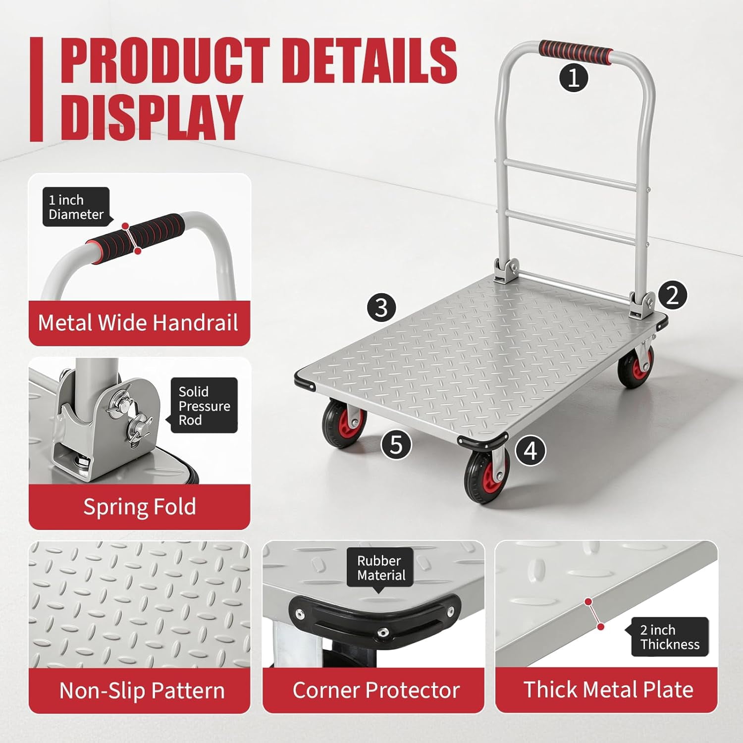 1800LBS Platform Truck Cart, 36"x24" Heavy Duty Utility Push Cart with 6" Swivel Wheels & Brakes, Foldable Hand Truck for Warehouse, Shipping & Moving