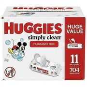 Huggies Simply Clean Fragrance-Free Baby Wipes, 64 Count (Pack of 11) (704 Wipes Total)