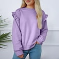 thumbnail image 2 of Ulanda Girls Long Sleeve Shirts Cute Ruffle Shoulder Crewneck Sweatshirts Pullover Tops 5-14 Years (Purple, 1-2 Years), 2 of 5