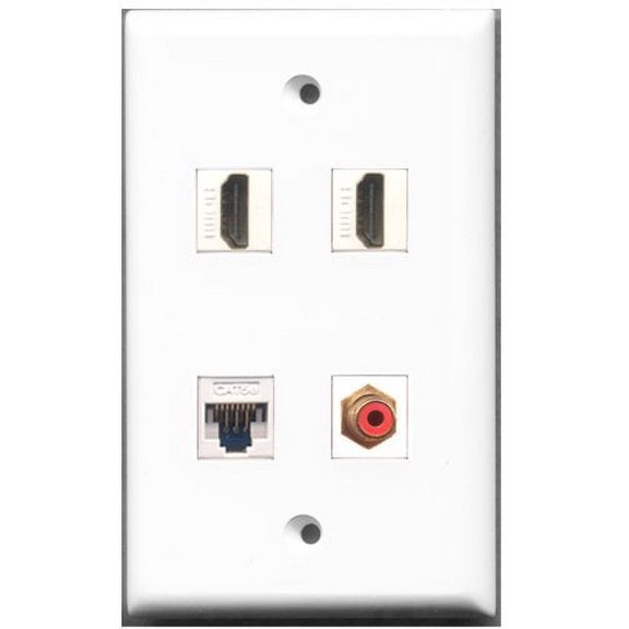 RiteAV - 2 Port HDMI 1 Port RCA Red 1 Port Cat5e Ethernet White Wall Plate