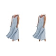 thumbnail image 3 of Qarigey vestido de lino de algodón de verano de las mujeres sin mangas cuello boho playa color liso kaftan con bolsillos azul cielo / s Azul cielo/S 2Conjunto, 3 of 6
