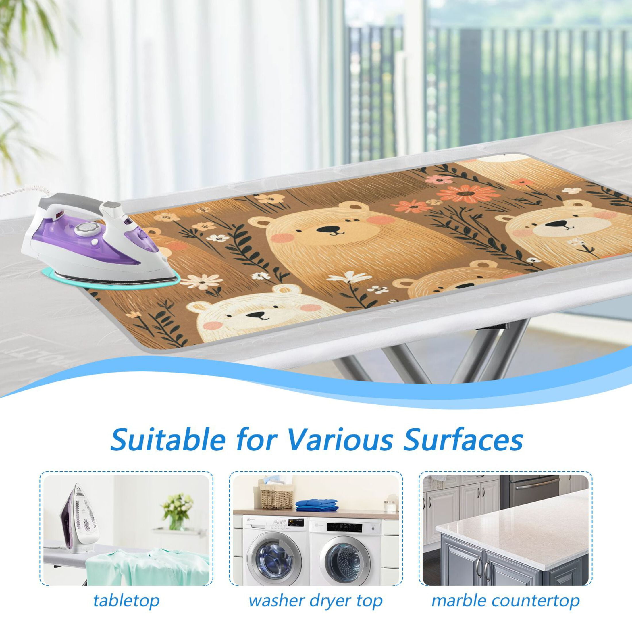 Cartoon Style Bears Ironing Mat Blanket for Table Top Travel Portable Ironing Board Pad 47.2x27.6 Inch
